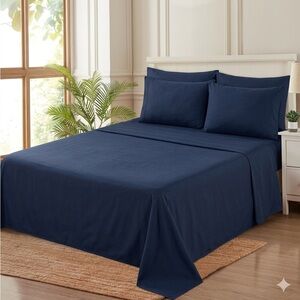 King 6 Piece Sheet Set Navy Blue 6400 Series Deep Pocket Soft Bedding